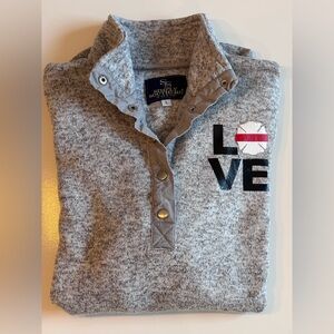 Simply Southern Gray Snap-Front Pullover with LOVE Graphic